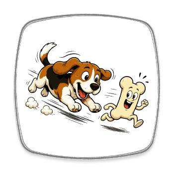 Hund jagt laufenden Knochen Comic Motiv - Viereckiger Kühlschrankmagnet - Weiß - Vorne