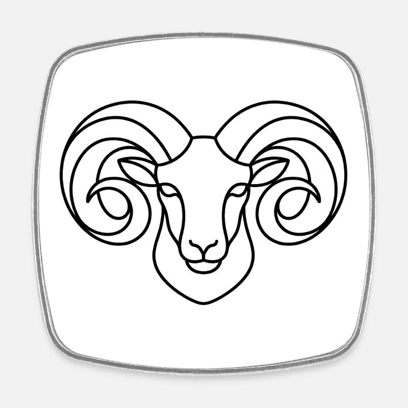 Tête de bélier forte - Magnet carré - blanc