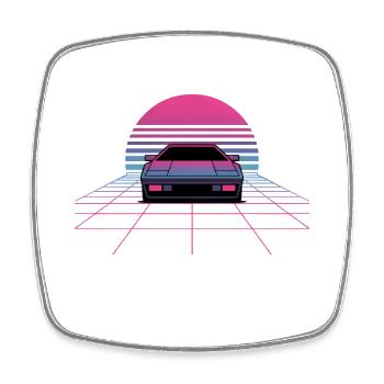 Outrun Auto Sonnenuntergang Synthwave 80er Raster  - Viereckiger Kühlschrankmagnet - Weiß - Vorne