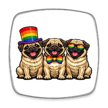 3 Pugs Pride Dogs Rainbow Colors LGBTQ - Magnet carré - blanc - Devant
