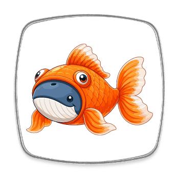 Cute Whale in Goldfish Costume - Square fridge magnet - white - Front