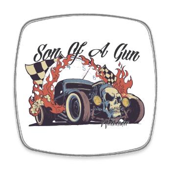 Hot Rod Totenkopf Flammen - Viereckiger Kühlschrankmagnet - Weiß - Vorne