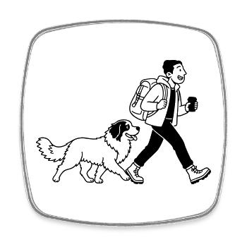 Wanderer mit Hund – Outdoor Design, Line Art - Viereckiger Kühlschrankmagnet - Weiß - Vorne