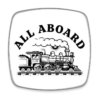 Locomotive à vapeur All Aboard Train Railway Banner - Magnet carré - blanc - Devant