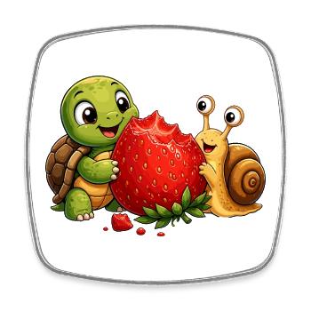 Petite amie tortue et joie fraise - Magnet carré - blanc - Devant