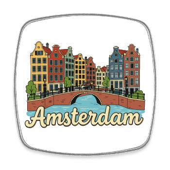 Amsterdam Bridge Canal Houses Retro-Reiseabzeichen - Viereckiger Kühlschrankmagnet - Weiß - Vorne