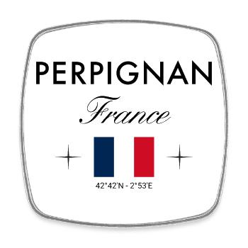 Perpignan Frankreich Koordinaten Reise Souvenir - Viereckiger Kühlschrankmagnet - Weiß - Vorne