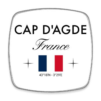 Cap d'Agde Frankreich Koordinaten Reise Souvenir - Viereckiger Kühlschrankmagnet - Weiß - Vorne