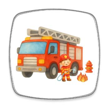 Dessin animé du petit pompier - Magnet carré - blanc - Devant