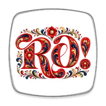 RO ! Peinture de roses norvégiennes - Magnet carré - blanc - Devant