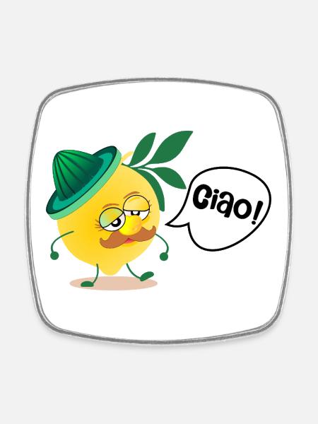 Italy Lemons Mustache - Square fridge magnet - white