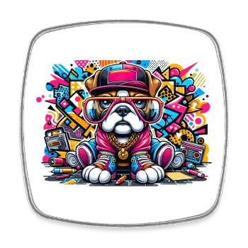 Hip Hop Bulldog Puppy Graffiti Street Style Merch - Square fridge magnet - white - Front