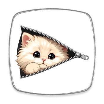 Chat chaton mignon à fermeture éclair - Magnet carré - blanc - Devant