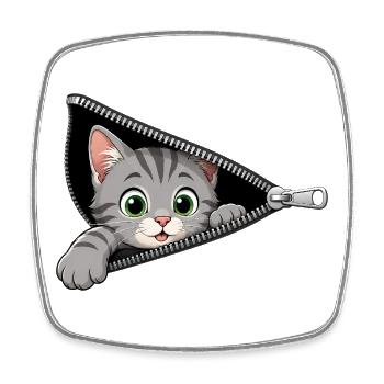 Chat chaton mignon à fermeture éclair - Magnet carré - blanc - Devant