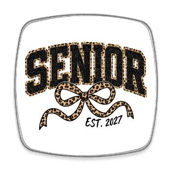 Senior Leopard Glitter Fliege - Viereckiger Kühlschrankmagnet - Weiß - Vorne