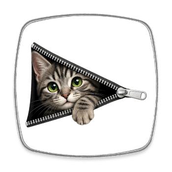 Cute Kitten Zipper Cat - Square fridge magnet - white - Front