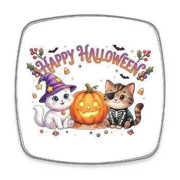Happy Halloween mit Katzen & Kürbis - Viereckiger Kühlschrankmagnet - Weiß - Vorne