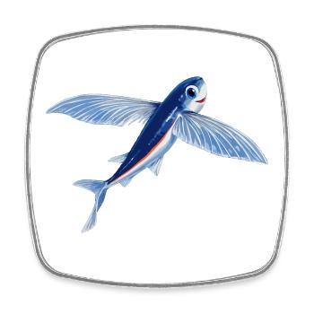 Poisson volant en orange bleu - Magnet carré - blanc - Devant