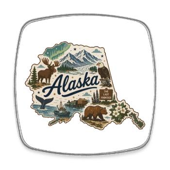 Alaska State Vintage Reise-Souveniraufkleber - Viereckiger Kühlschrankmagnet - Weiß - Vorne