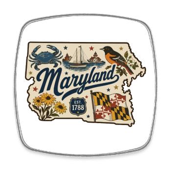 Maryland Vintage Staatsflagge & Krabbenaufkleber - Viereckiger Kühlschrankmagnet - Weiß - Vorne