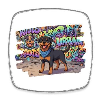 Freundlicher Rottweiler vor collem Graffiti - Viereckiger Kühlschrankmagnet - Weiß - Vorne