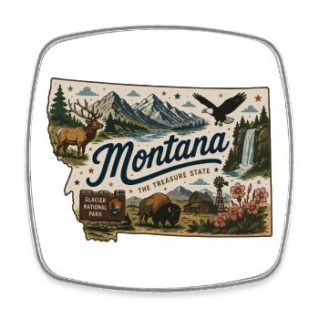 Montana Treasure State Vintage-Reiseaufkleber - Viereckiger Kühlschrankmagnet - Weiß - Vorne