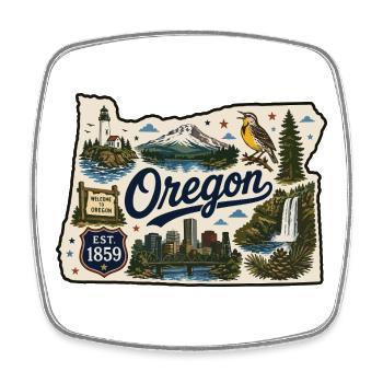 Oregon Beaver State Vintage Reiseaufkleber - Viereckiger Kühlschrankmagnet - Weiß - Vorne