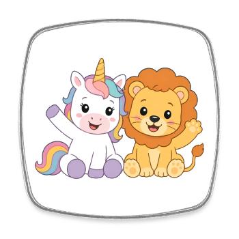 Einhorn und Löwe – Süße Kindergarten Freunde  - Viereckiger Kühlschrankmagnet - Weiß - Vorne