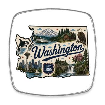 Washington State Mount Rainier Vintage-Aufkleber - Viereckiger Kühlschrankmagnet - Weiß - Vorne