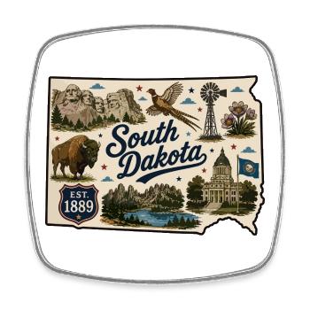 South Dakota Mount Rushmore Vintage-Aufkleber - Viereckiger Kühlschrankmagnet - Weiß - Vorne