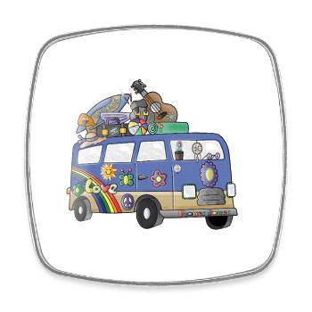 Hippie Camper Motif Vanlife Camping Retro - Square fridge magnet - white - Front