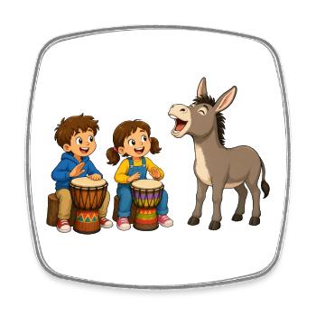 Kinder Trommeln mit Esel Fröhliches Musikmotiv - Viereckiger Kühlschrankmagnet - Weiß - Vorne