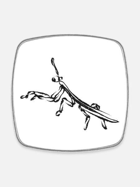 Schwarze Heuschrecke – Insektenillustration - Viereckiger Kühlschrankmagnet - Weiß