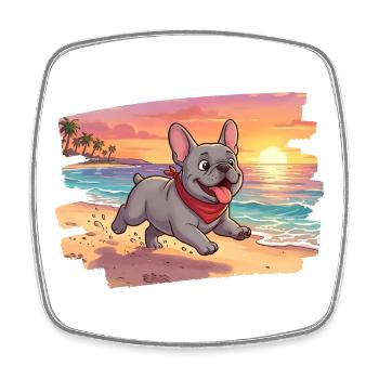 Adorable french bulldog on the beach - Square fridge magnet - white - Front