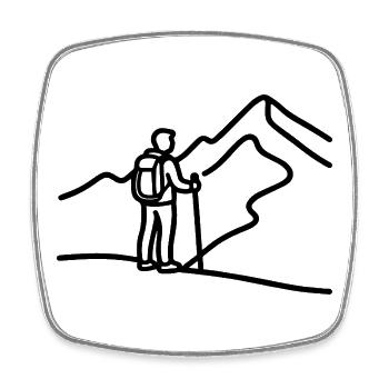 Minimalist hiker in front of mountain panorama - Square fridge magnet - white - Front