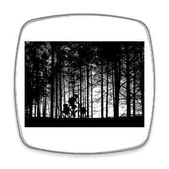 Freedom on two wheels – cyclists in the forest - Square fridge magnet - white - Front