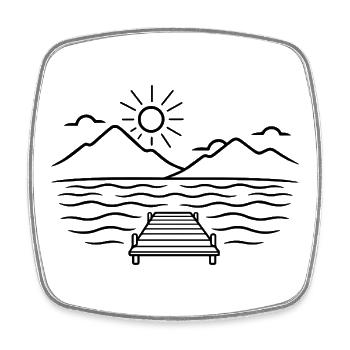 Minimalist wooden walkway on the mountain lake - Square fridge magnet - white - Front