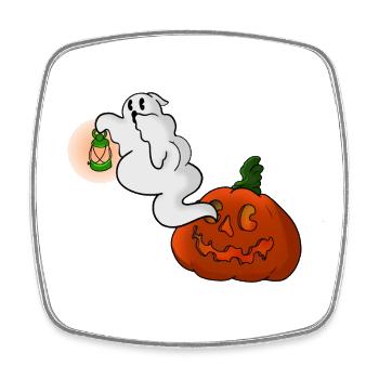 Ghost with lantern over pumpkin - Square fridge magnet - white - Front