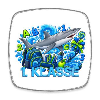 Schulstart 1. Klasse mit Hai Grundschule - Viereckiger Kühlschrankmagnet - Weiß - Vorne