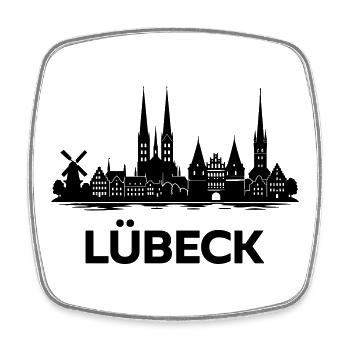 Lübeck Skyline - Viereckiger Kühlschrankmagnet - Weiß - Vorne