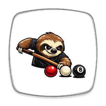 Faultier beim Billard – Entspanntes Spielmotiv - Viereckiger Kühlschrankmagnet - Weiß - Vorne