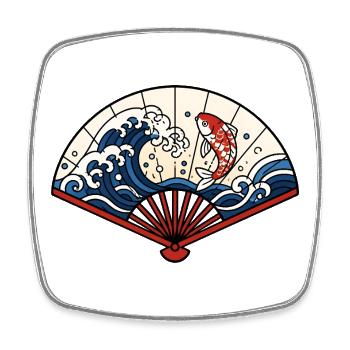 Japanischer Fächer Wellen Koi Fisch Vektor Shirt - Viereckiger Kühlschrankmagnet - Weiß - Vorne
