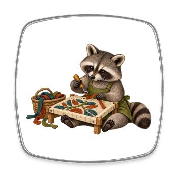 Waschbär zieht Wollschlingen - Viereckiger Kühlschrankmagnet - Weiß - Vorne