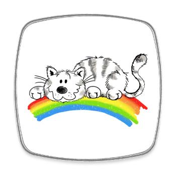 Pure luck - Cute cat on the rainbow - Square fridge magnet - white - Front