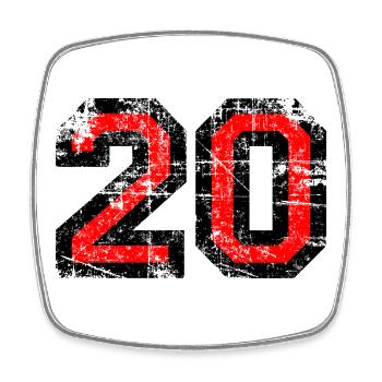 Zahl Zwanzig (Vintage Rot) 20. Geburtstag Nr. 20 - Viereckiger Kühlschrankmagnet - Weiß - Vorne