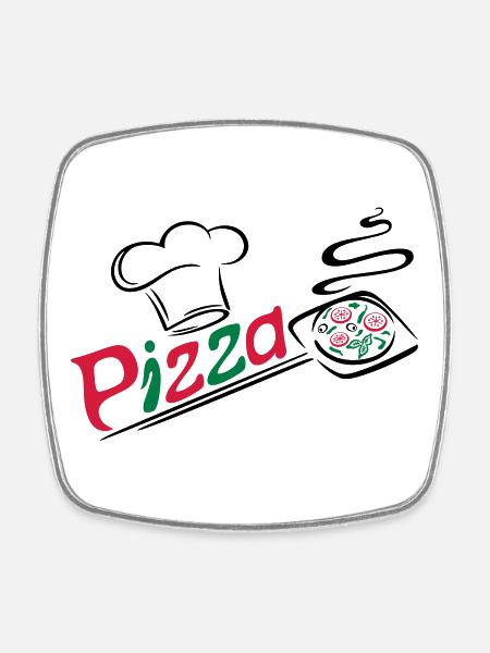 Pizza Bäcker mit Kochmütze, chef hat - Magnet carré - blanc