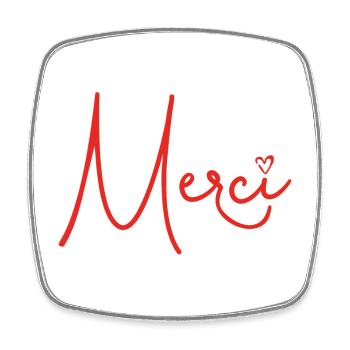 Merci avec Rouge Cœur – Merci Design - Magnet carré - blanc - Devant