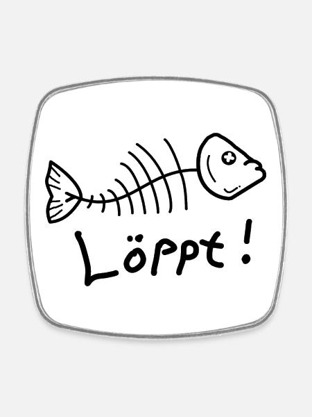 Fischgräte Löppt Läuft Plattdeutsch - Viereckiger Kühlschrankmagnet - Weiß