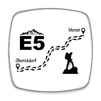 E5 Alpenüberquerung - Viereckiger Kühlschrankmagnet - Weiß - Vorne