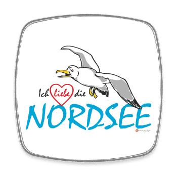 Möwe, Ich liebe die Nordsee - Viereckiger Kühlschrankmagnet - Weiß - Vorne